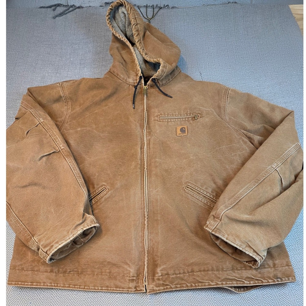 Carhartt J130 BRN Sandstone Duck Sherpa Lined Active Jacket Brown Mens XL